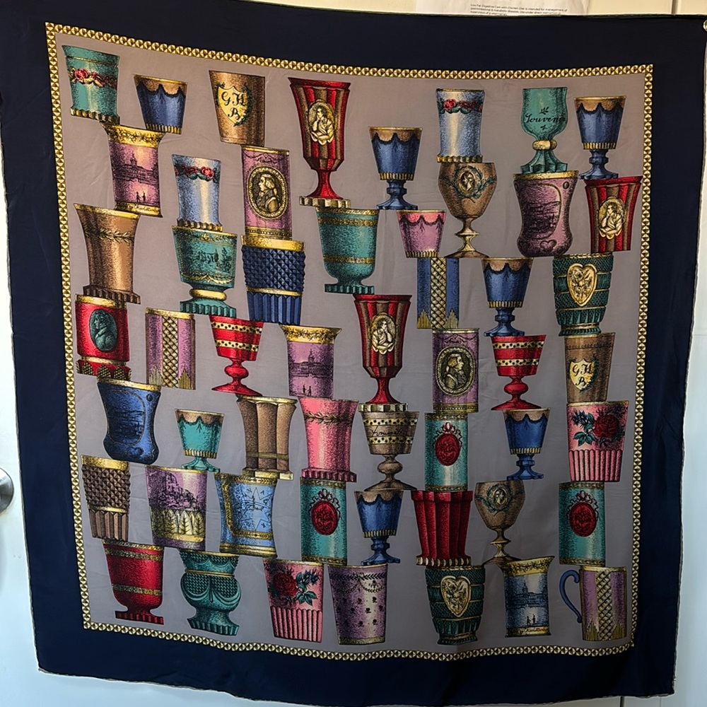 Fornasetti silk scarf with cups.